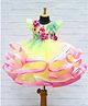 Li&Li BOUTIQUE Net Frill Sleeves Hand Crafted Floral Applique Detailed Gown - Creamy Yellow & Baby Pink