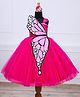 Li&Li BOUTIQUE Net Sleeveless Handcrafted Detachable Butterfly Wings Detailed Gown With Belt - Hot Pink
