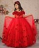 Li&Li BOUTIQUE Net Cold Shoulder Sleeves Floral Applique Detailed Gown - Red
