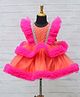 Li&Li BOUTIQUE Net Sleeveless Frill Detailed & Pearls Embellished Dress - Fresh Salmon & Neon Pink