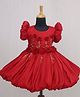 Li&Li BOUTIQUE Tissue Jimmychu Puff Sleeves Floral Applique Detailed Gown - Ruby Red