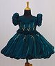 Li&Li BOUTIQUE Tissue Jimmychu Puff Sleeves Floral Applique Detailed Gown - Peacock Blue