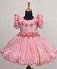 Li&Li BOUTIQUE Half Puffed Sleeves Floral Applique Detailed Stones Embellished Gown - Peach Bud
