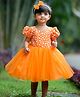 Li&Li BOUTIQUE Half Puffed Sleeves Floral Applique Detailed Pearls Embellished Dress - Tangerine Orange