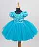 Li&Li BOUTIQUE Half Puffed Sleeves Floral Applique Detailed Pearls Embellished Dress - Sea Blue