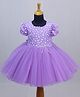 Li&Li BOUTIQUE Half Puffed Sleeves Floral Applique Detailed Pearls Embellished Dress - Orchid