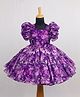 Li&Li BOUTIQUE Organza Half Puffed Sleeves Floral Printed Dress - Purple