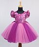 Li&Li BOUTIQUE Organza Half Puffed Sleeves Floral Printed Dress - Plum Purple Pink & Lavender