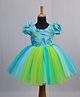Li&Li BOUTIQUE Organza Half Puffed Sleeves Geometric Printed Dress - Sky Blue Light Kiwi Green & Pale Turquoise