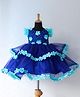 Li&Li BOUTIQUE Net Frill Sleeves Checked Floral Applique Detailed & Pearls Embellished Layered Dress - Royal Blue & Aqua Blue