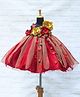 Li&Li BOUTIQUE Net Sleeveless Floral & Butterfly Applique Detailed Pearls Embellished Gown - Ruby Red & Golden