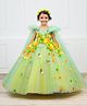 Li&Li BOUTIQUE Net Long Cape Sleeves Floral Applique Detailed Pearls Embellished Gown - Candy Yellow & Tea Green