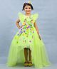 Li&Li BOUTIQUE Net Frill Sleeves Floral Applique Detailed High Low Dress - Neon Green