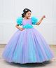 Li&Li BOUTIQUE Net Half Puffed Sleeves Floral Applique Detailed Victorian Style Ball Gown - Lavender & Aqua Blue