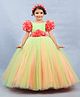 Li&Li BOUTIQUE Net Half Puffed Sleeves Floral Applique Detailed Victorian Style Ball Gown - Coral & Tea Green