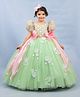 Li&Li BOUTIQUE Net Half Puffed Sleeves Floral Applique Detailed & Pearls Embellished Victorian Style Ball Gown - Sage Green