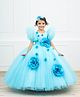Li&Li BOUTIQUE Net Half Puffed Sleeves 3D Floral Applique Detailed Victorian Style Ball Gown - Sky Blu
