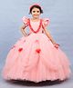 Li&Li BOUTIQUE Net Half Puffed Sleeves Floral Applique Detailed & Pearls Embellished Victorian Style Ball Gown - Peach Bud