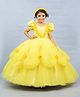 Li&Li BOUTIQUE Net Half Puffed Sleeves Floral Applique Detailed & Pearls Embellished Victorian Style Ball Gown - Mari Gold