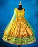 Li&Li BOUTIQUE Brocade Sleeveless Floral Embroidered & Printed Lace Embellished Lehenga Choli With Dupatta Set - Golden Yellow & Lime Green
