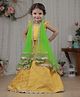 Li&Li BOUTIQUE Brocade Cap Sleeves Floral Foil Printed Lace Embellished Lehenga Choli With Dupatta Set - Mango Yellow & Parrot Green