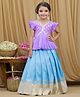 Li&Li BOUTIQUE Chanderi & Taffeta Silk Half Flutter Sleeves Ethnic Motifs Foil Printed Lehenga Choli Set - Lavender & Sky Blue