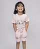 Totle Cotton Half Sleeves Penguin Story Printed Tee & Shorts Set - Baby Pink