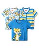Babyhug 100% Cotton Knit Half Sleeves Striped & Animal Printed Front Open jhablas Pack of 3 - Blue White & Yellow