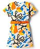 OLLINGTON ST. Cotton Knit Abstract Printed Half Sleeves Dress with Belt - Light Blue