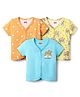 Babyhug 100% Cotton Knit Half Sleeves Animal & Star Printed Front Open jhablas Pack of 3 - Light Blue Orange & Yellow