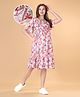 Bella Mama Woven Flutter Sleeves Maternity Dress Floral Print with Side Pockets - White & Pink