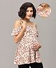 The Mom Store Cotton Cold Shoulder Sleeves Floral Printed Maternity Top With Nursing Access - Multi Colour