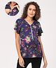 The Mom Store Cotton Half Sleeves Floral Embroidered Maternity Top With Nursing Access - Blue