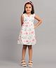 Zion Satin Sleeveless Butterfly & Floral Printed Dress With Attached Belt - White