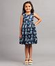 Zion Satin Sleeveless Floral Printed Dress With Attached Belt - Navy Blue