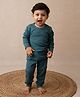 Cot & Candy Cotton Modal Woven Full Sleeves Solid Tee & Pajama Set - Denim
