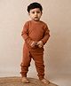 Cot & Candy Cotton Modal Woven Full Sleeves Solid Tee & Pajama Set - Ginger