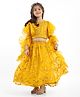 Babyhug Woven Flutter Sleeves Choli Lehenga Set With Dupatta Embroidery And Mirror Work- Mustard