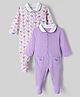 Kookie Kids Interlock Knit Full Sleeves Bird Printed & Floral Embroidered Footed Sleep Suits Pack of 2 - Lavender & White