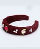 Tia Hair Accessories Fur Detailed With Floral & Pearls Embellished Hair Band - Maroon