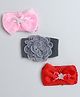 Tia Hair Accessories Set Of 3 Bow & Floral Applique Detailed Headbands - Grey Red & Baby Pink