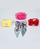 Tia Hair Accessories Set Of 4 Floral & Bow Designed Hair Bands & Hair Clip Set - Yellow Pink Red & Multi Colour