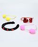 Tia Hair Accessories Set Of 4 Bow & Pom Pom Designed Hair Bands - Pink Yellow Red & Black