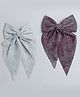 Tia Hair Accessories Set Of 2 Bow Designed Shimmered Hair Clips - Majenta & Silver