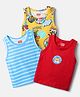 Babyhug 100% Cotton Single Jersey Knit Sleeveless Vests With Stripes & Animal Print Pack Of 3 - Red Light Blue & Yellow
