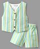 Ollington St. Cotton Woven Yarn Dyed Co-Ord Set Of Sleeveless Stripes Top & Shorts - Mint