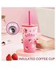 SANJARY Cute Cartoon Print Sipper With Straw Double Wall Stainless Steel Bottle 500ml for Kids Color Design May Vary
