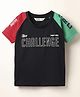 Ruff Sinker Knit Half Raglan Sleeves T-Shirt with Text Print - Navy Blue