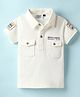 Ruff Rayon Knit Half Sleeves Polo T-Shirt With Repair & Service Text Print & Bagde - Offwhite