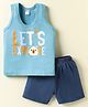 Tango Single Jersey Knit Sleeveless Text Printed Vest & Knee Length Shorts Set - Aqua & Navy Blue